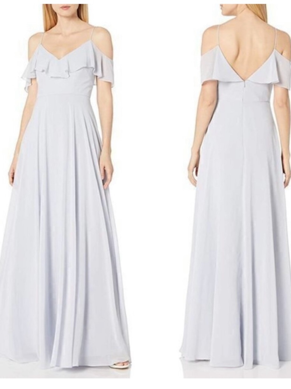 BHLDN Jenny Yoo Collection Chiffon Ruffle V-Neck Maxi Dress in Whisper Blue
